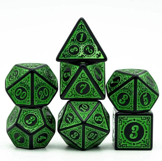 Dados Rpg Conjunto Com Sete - Runas Preta C/n° Verde Dados Rpg Conjunto Com Sete - Runas Preta C/n° Verde